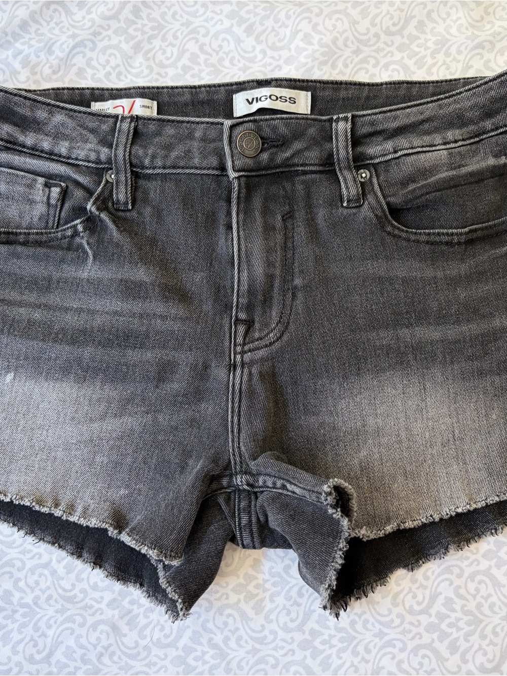 Vigoss Washed Gray Frayed Denim Cutoff Shorts